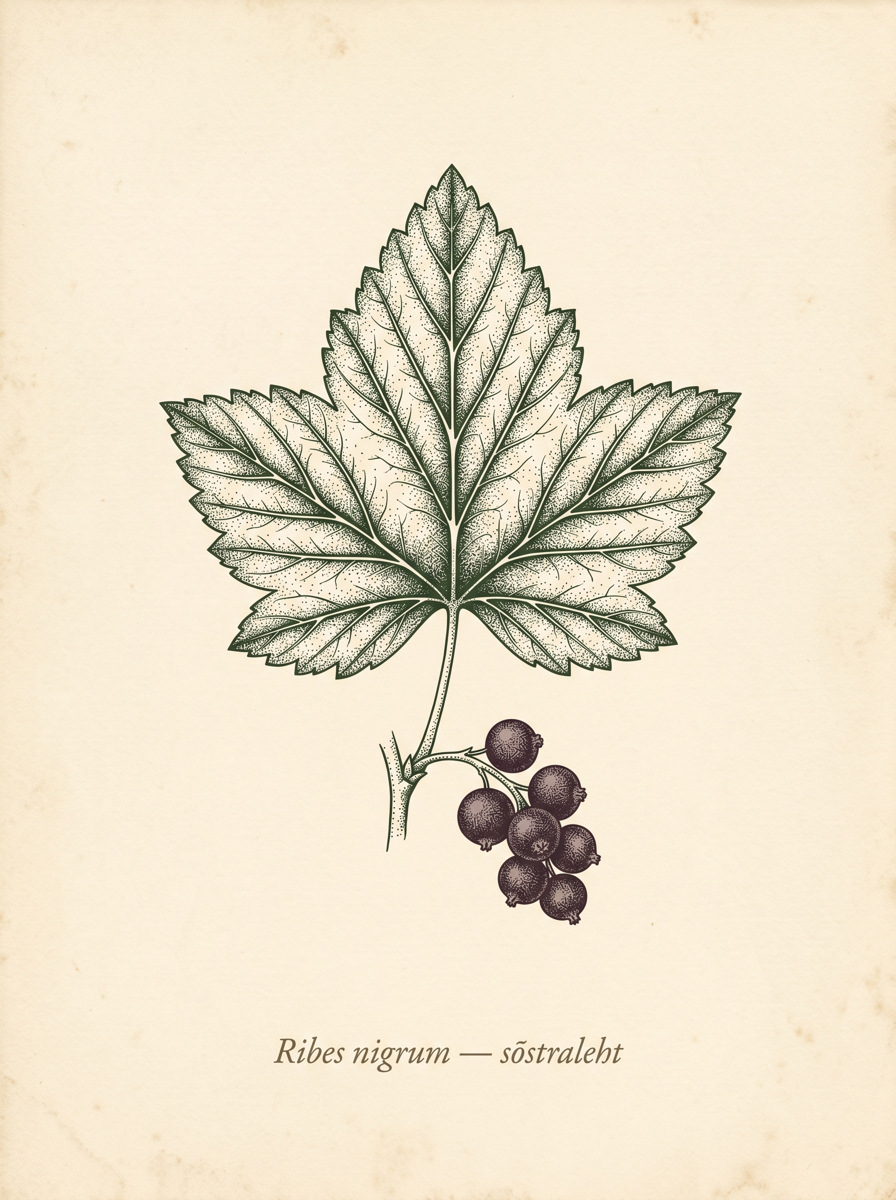 Blackcurrant leaf — botanical plate