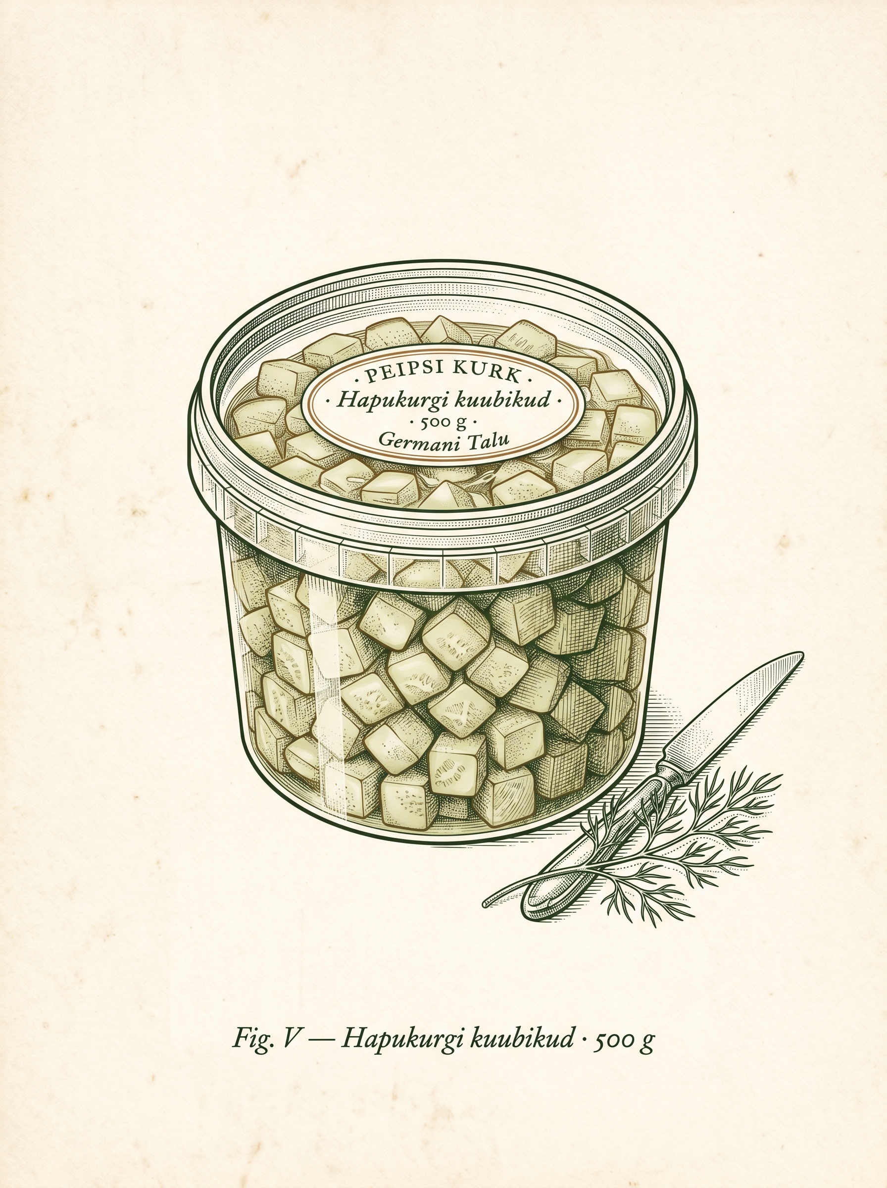 Peipsi Hapukurgi kuubikud — diced fermented cucumber cubes 500 g